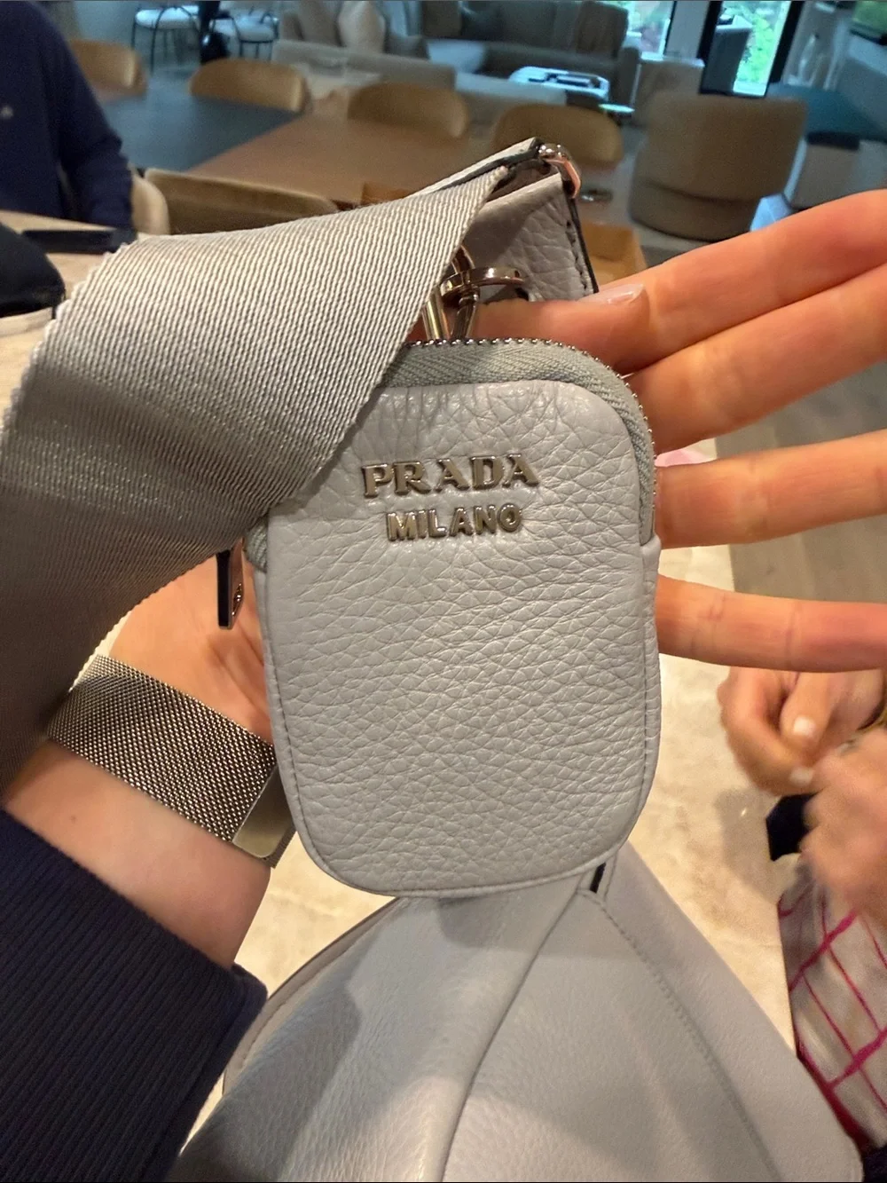 Prada Grey Pebbled Leather Crossbody Saddle Bag, Vitello Daino